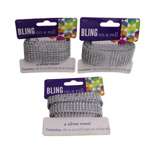 Darice Lot Of 3 Bling On A Roll 4 Silver Rows .62 in. x 3 Yards